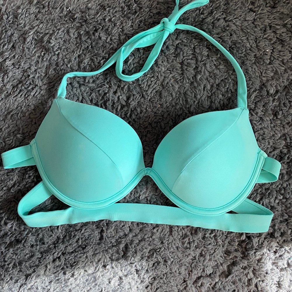 Victoria's Secret Blue Double Strap Bikini Top 34d